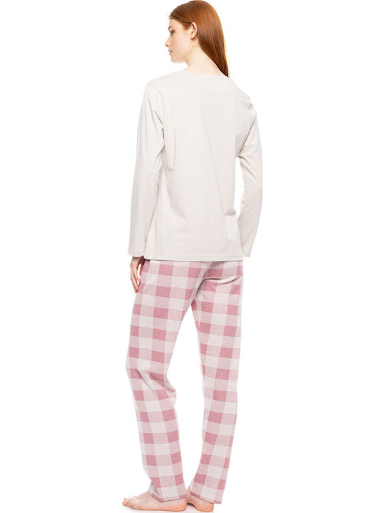 Pink Label Winter Damen Pyjama-Set Off White