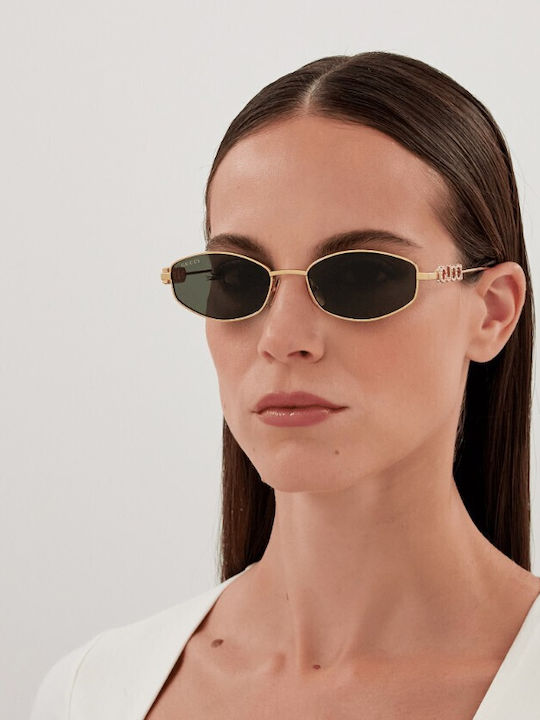 Gucci Women's Sunglasses with Gold Metal Frame and Brown Lens GG1802S 005