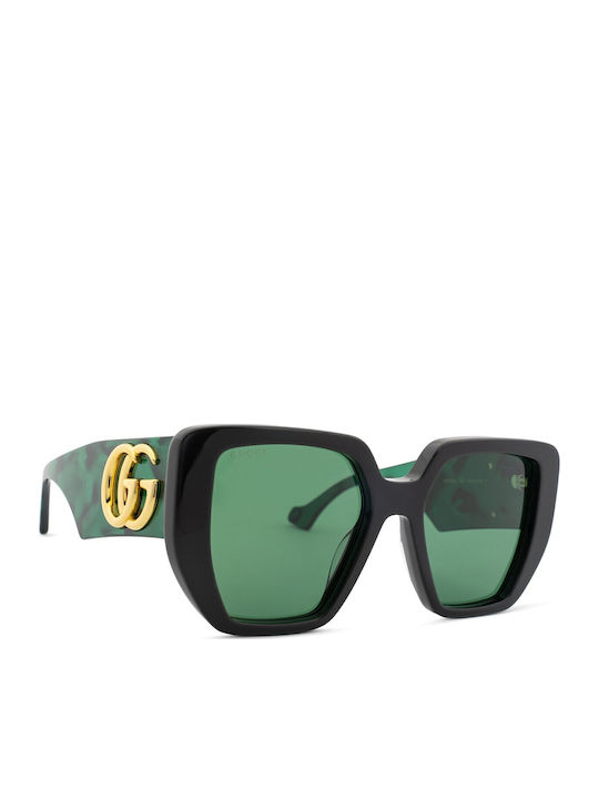 Gucci Damenträger Sonnenbrille mit Schwarzem Horn umrandetem Rahmen und Grünem Glas GG0956S