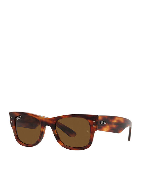 Ray Ban Mega Wayfarer Унисекс Слънчеви Очила с Кафяв Костенурков Пластмасов Рам и Кафяви Поляризирани Лещи