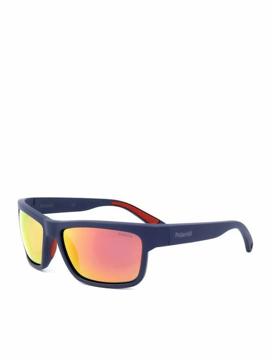 Polaroid Men's Sunglasses with Blue Plastic Frame and Orange Polarized Mirror Lens PLD7031/S 8RU/OZ