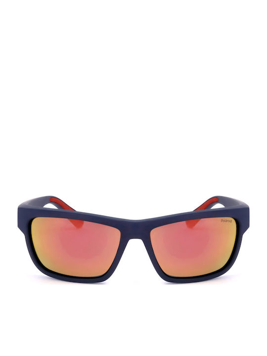 Polaroid Men's Sunglasses with Blue Plastic Frame and Orange Polarized Mirror Lens PLD7031/S 8RU/OZ