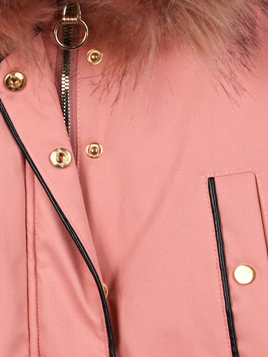 Kinderjacken & Winterjacken Parka Lang mit Futter & Kapuze Rosa
