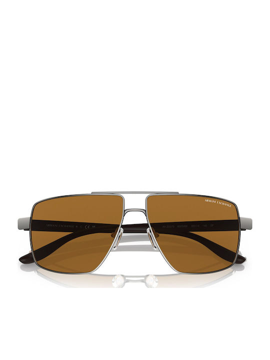 Armani Exchange Men's Sunglasses with Gray Metal Frame and Brown Polarized Lens