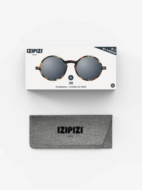 Izipizi #G Unisex Sunglasses with Brown Tartaruga Plastic Frame and Black Lens
