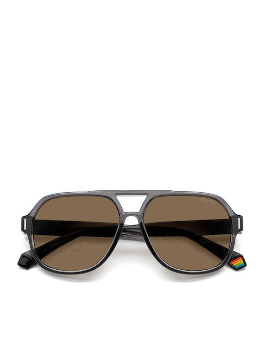 Polaroid Unisex Sunglasses with Brown Plastic Frame and Gray Polarized Lens PLD6193/S 09QM9