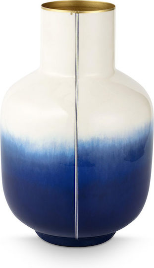 Pip Studio Metallisches Vase Pip & Blue Bird Weiß Blau 30cm