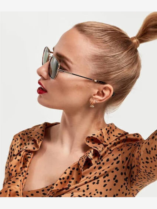 Hawkers Women's Sunglasses with Brown Tartaruga Metallic Frame and Green Lens