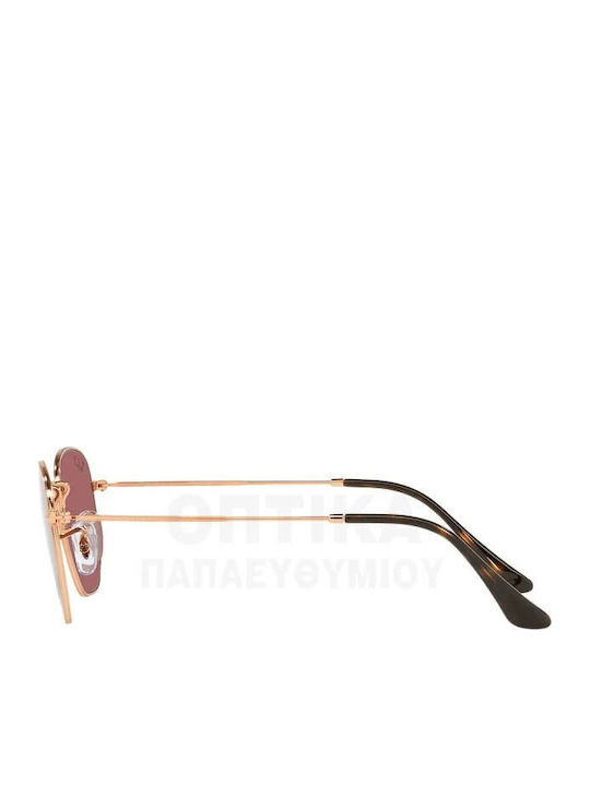 Ray Ban Hexagonal Unisex Γυαλιά Ηλίου με Ροζ Χρυσό Μεταλλικό Σκελετό και Μωβ Polarized Φακό