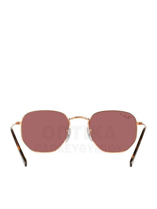Ray Ban Hexagonal Unisex Γυαλιά Ηλίου με Ροζ Χρυσό Μεταλλικό Σκελετό και Μωβ Polarized Φακό