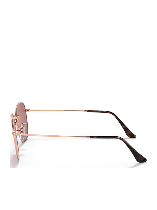Ray Ban Hexagonal Unisex Γυαλιά Ηλίου με Ροζ Χρυσό Μεταλλικό Σκελετό και Μωβ Polarized Φακό
