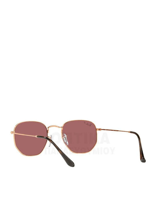 Ray Ban Hexagonal Unisex Γυαλιά Ηλίου με Ροζ Χρυσό Μεταλλικό Σκελετό και Μωβ Polarized Φακό
