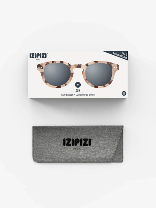 Izipizi Unisex Sunglasses with Brown Tartaruga Plastic Frame and Black Lens