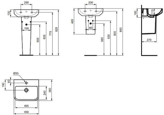 Ideal Standard I.life B Wall Mounted Bathroom Sink 45 Cm White T461001 Overflow