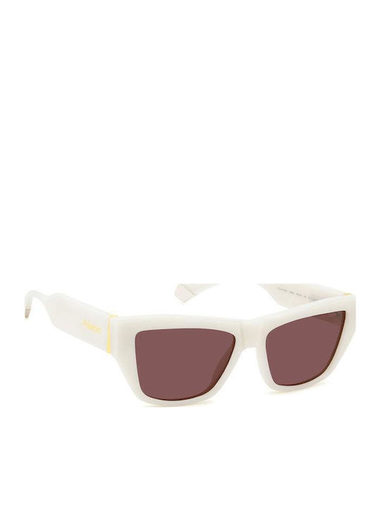Polaroid Women's Sunglasses with White Plastic Frame and Red Polarized Lens PLD6210/S/X VK6/KL