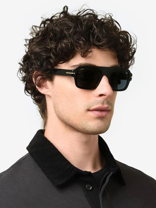 Boss Men's Sunglasses with Black Plastic Frame and Black Lens BOSS 1595/S 807/A9