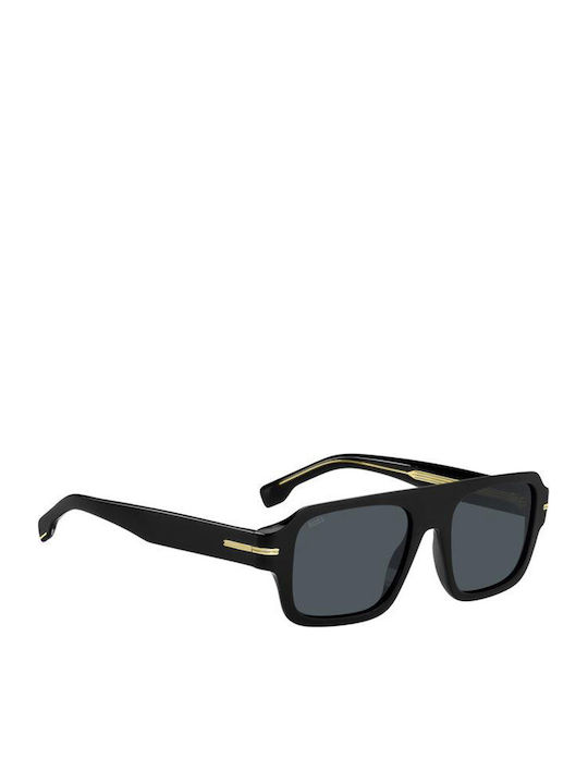 Boss Men's Sunglasses with Black Plastic Frame and Black Lens BOSS 1595/S 807/A9