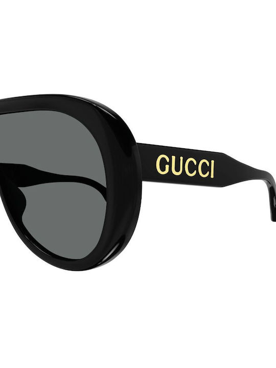 Gucci Women's Sunglasses with Black Horn-Rimmed Frame and Grey Lens GG1370S 001