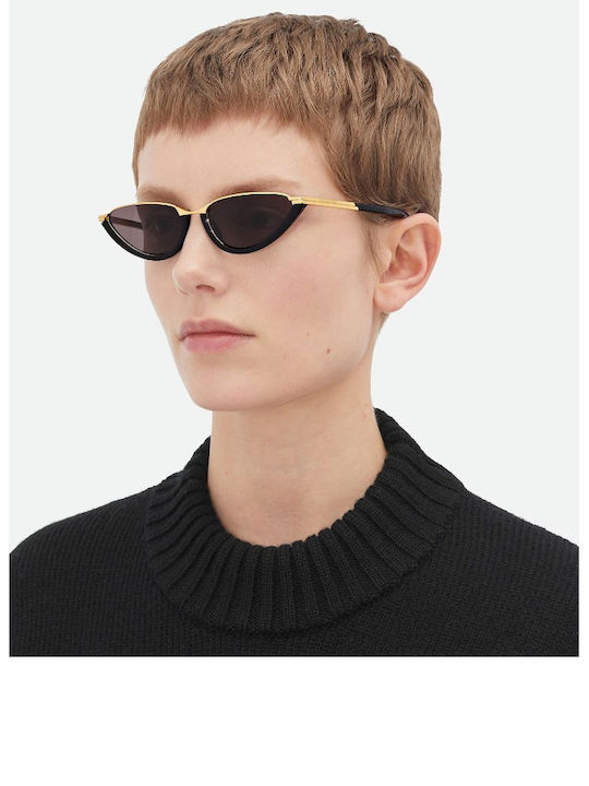 Bottega Veneta Women's Sunglasses with Gold Metal Frame and Black Lens