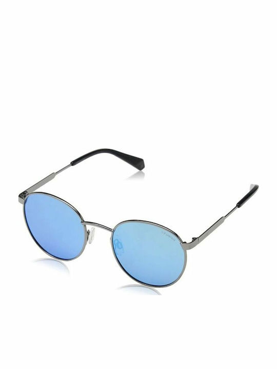 Polaroid Unisex Sonnenbrille mit Silber Metall Gestell und Blau Polarisiert Spiegel Linse PLD2053/S 010/EX