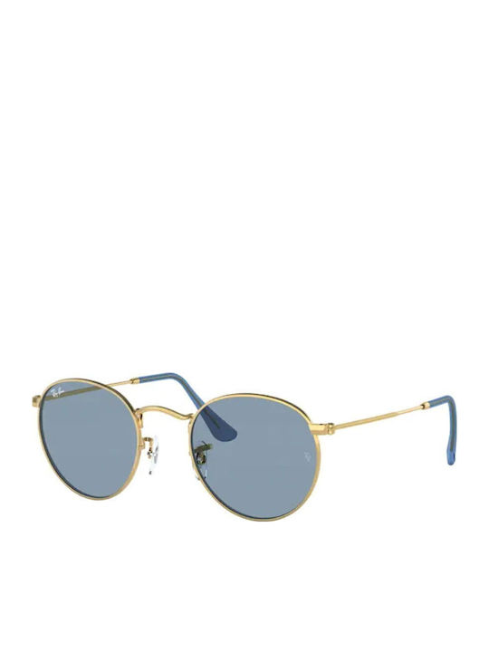 Ray Ban Round Metal Unisex Sunglasses with Gold Metal Frame and Blue Lens RB3447 001/56
