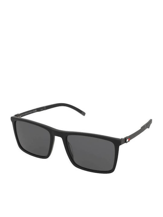 Tommy Hilfiger Men's Sunglasses with Black Horn-Rimmed Frame and Grey Polarized Lenses TH2077/S 807/M9