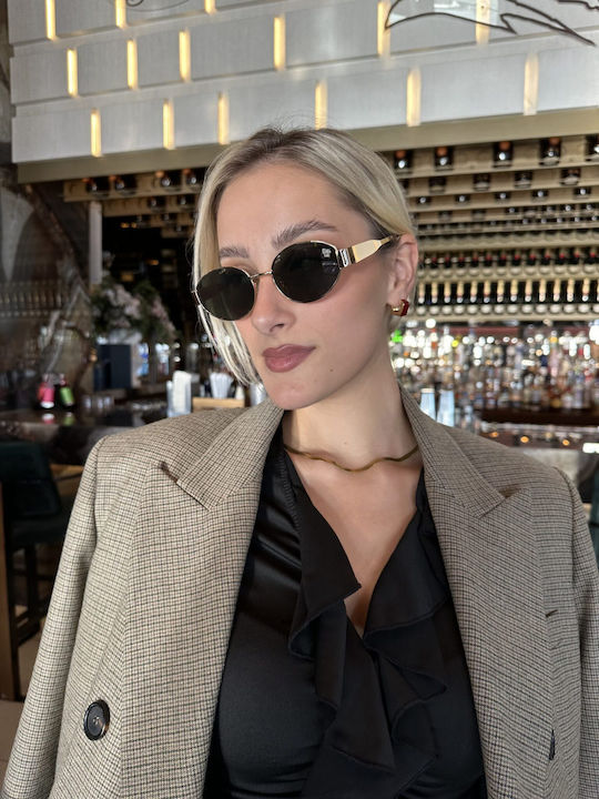 Pervedere Unisex Sunglasses with Gold Metallic Frame and Black Lens 4235-02
