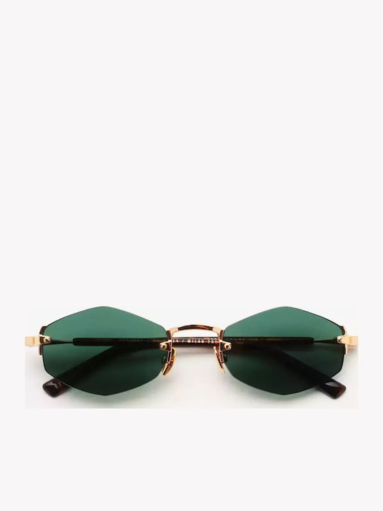Gast Lunar Unisex Sunglasses with Gold Metal Frame and Green Lens