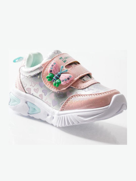 Kids Sneakers with Hoop & Loop Closure and Pink Lights