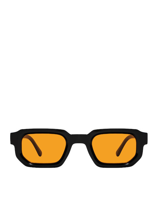 Duomo Unisex Sunglasses with Black Horn-Rimmed Frame and Yellow Lenses SP2734-2