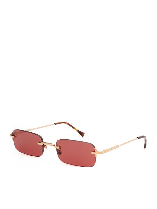 Kyme Unisex Sonnenbrille mit Gold Metall Gestell und Rot Linse SILAS 02