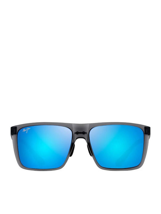 Maui Jim Honokalani Men's Sunglasses with Gray Plastic Frame and Light Blue Polarized Mirror Lens B455-14