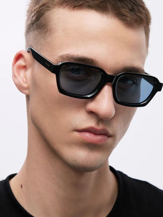 Meller Unisex Sunglasses with Black Plastic Frame and Black Lens