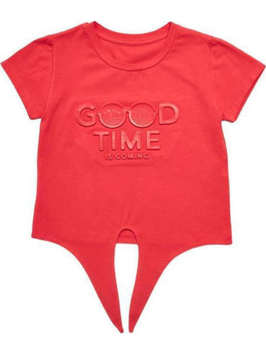 Kinder-Crop-Top Kurzarm Rosa Good Time Is Coming