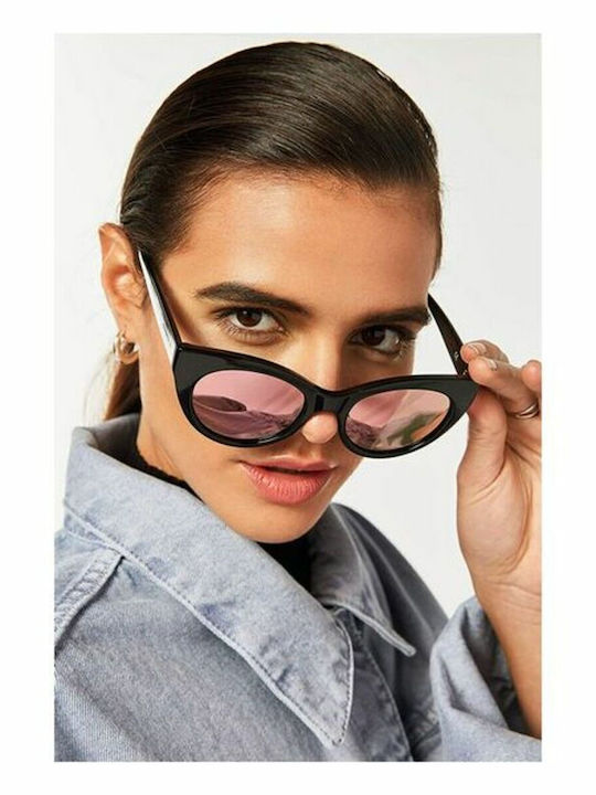 Hawkers Divine Women's Sunglasses with Black Plastic Frame and Pink Lens HKRS2074