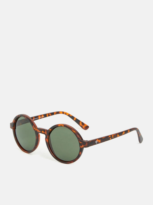 Chpo Sam Unisex Sunglasses with Brown Tartaruga Plastic Frame and Green Lens 16132FA