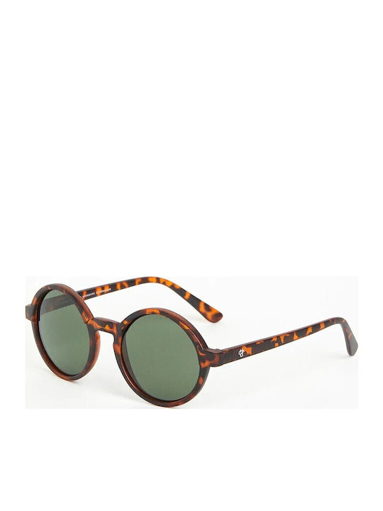 Chpo Sam Unisex Sunglasses with Brown Tartaruga Plastic Frame and Green Lens 16132FA