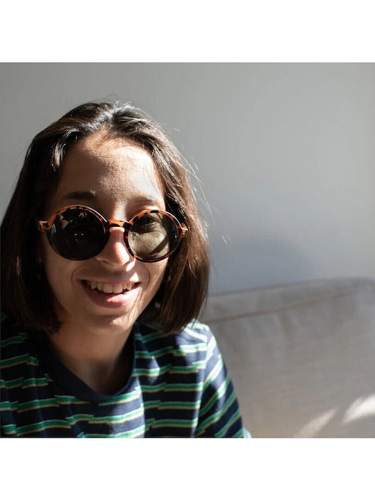 Chpo Sam Unisex Sunglasses with Brown Tartaruga Plastic Frame and Green Lens 16132FA