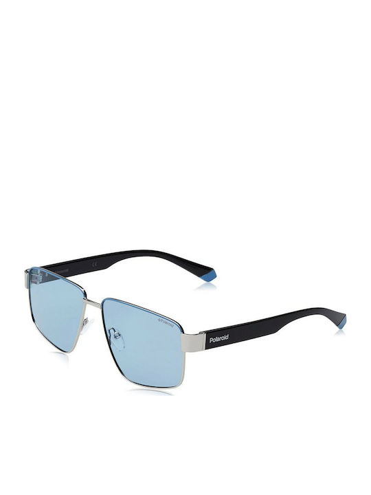 Polaroid Men's Sunglasses with Silver Metal Frame and Light Blue Polarized Lens PLD6121/S KUF/C3