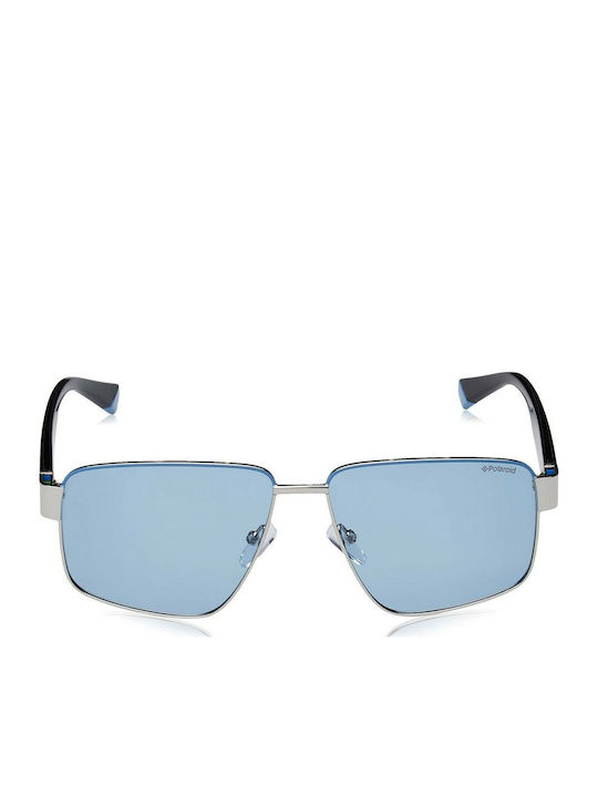 Polaroid Men's Sunglasses with Silver Metal Frame and Light Blue Polarized Lens PLD6121/S KUF/C3