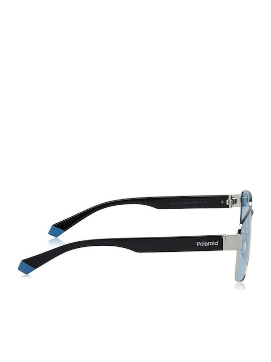 Polaroid Men's Sunglasses with Silver Metal Frame and Light Blue Polarized Lens PLD6121/S KUF/C3