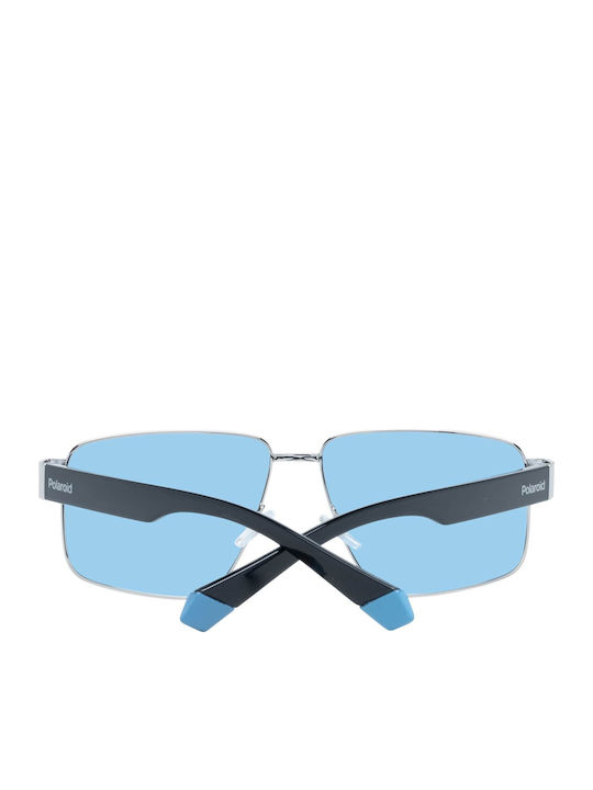 Polaroid Men's Sunglasses with Silver Metal Frame and Light Blue Polarized Lens PLD6121/S KUF/C3