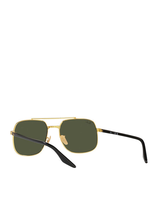 Ray Ban Unisex Sunglasses With Gold Metallic Frame And Green Lens