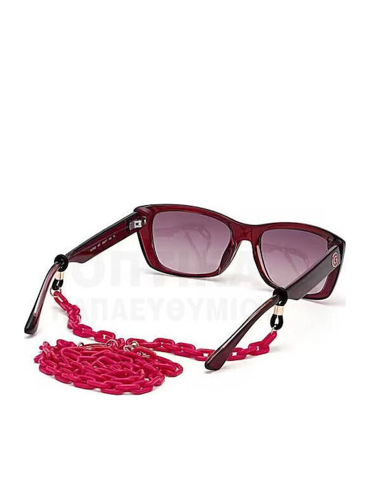 Guess Women's Sunglasses with Brown Tartaruga Horn-Rimmed Frame and Burgundy Lens GU7652 69T