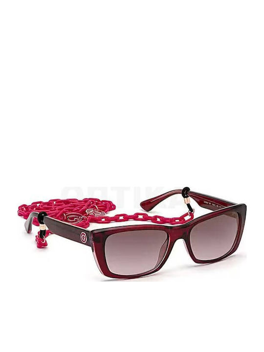 Guess Women's Sunglasses with Brown Tartaruga Horn-Rimmed Frame and Burgundy Lens GU7652 69T