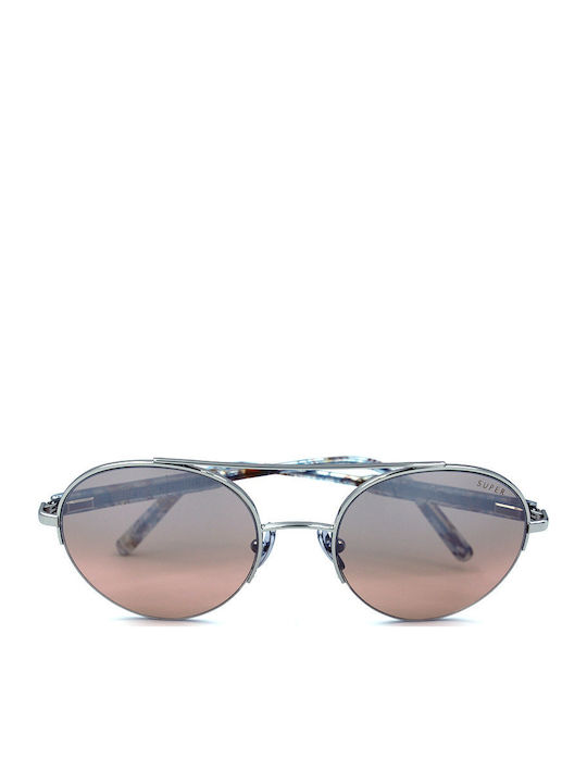 Retrosuperfuture Cooper Herren Sonnenbrille mit Silber Metall Gestell und Braun Verlaufsfarbe Spiegel Linse