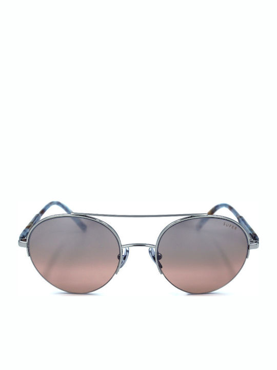 Retrosuperfuture Cooper Herren Sonnenbrille mit Silber Metall Gestell und Braun Verlaufsfarbe Spiegel Linse