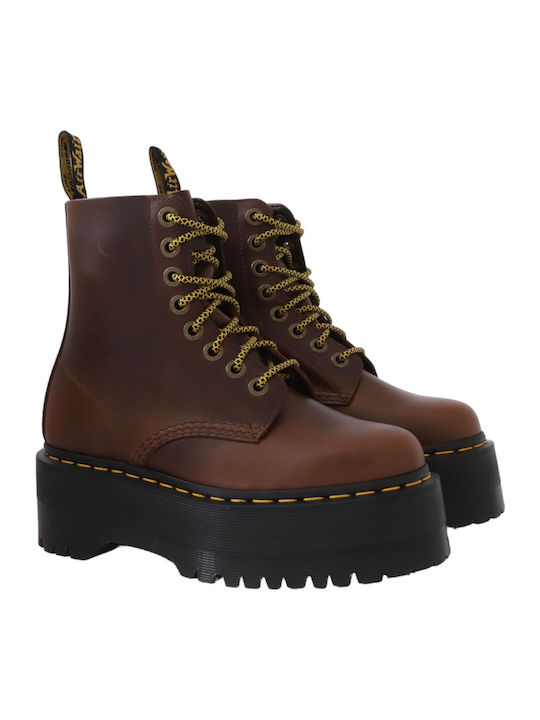1460 Pascal Max Leather Women's Ankle Boots with Medium Heel Brown