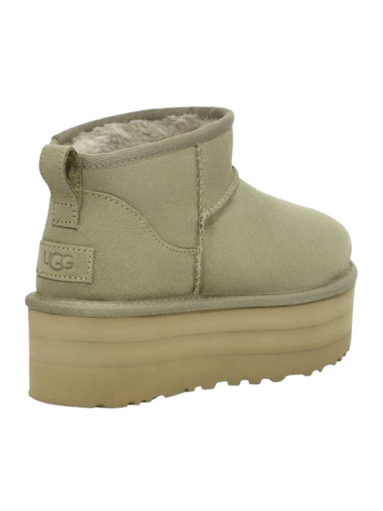 Classic Ultra Mini Platform Suede Women's Ankle Boots with Fur Shaded Clover