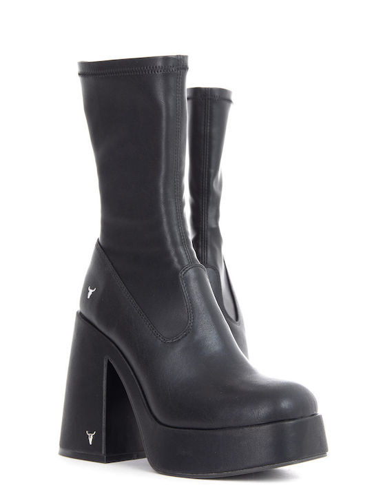 Leather Women's Ankle Boots Booties Ankle High With High Heel Black